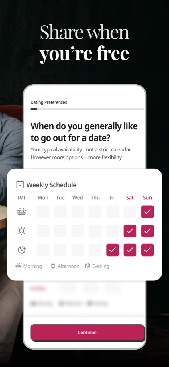 Share when you're free — set your weekly availability.